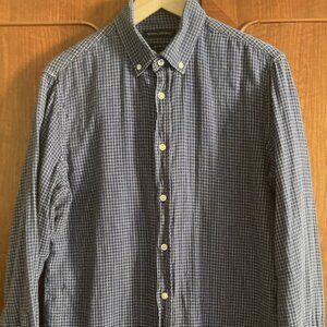 mens banana republic slim fit blue plaid, fleece lined l/s shirt